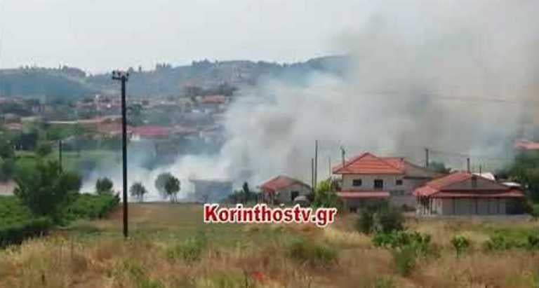 Πυρκαγιά κοντά σε σπίτια στο Βασιλικό Κορινθίας