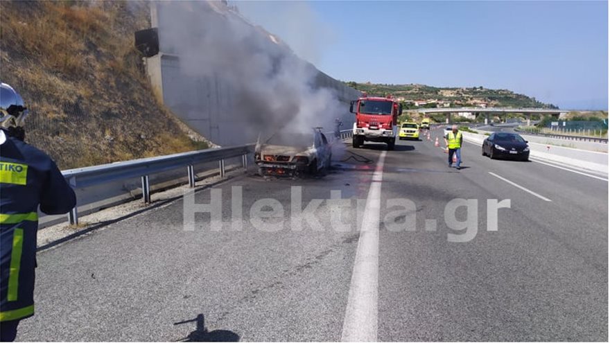 Πυρκαγιά σε όχημα στην Εθνική Οδό – Ένας τραυματίας(φωτο)