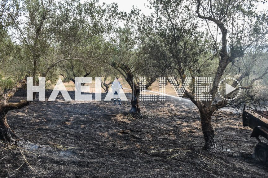 Φωναϊτικα Πύργου: Ανετράπη φρέζα και ξέσπασε πυρκαγιά (photos)