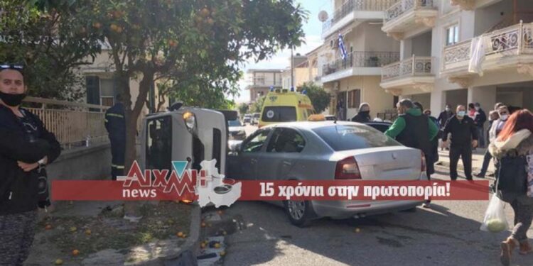 Μεσολόγγι: Τούμπαρε αυτοκίνητο που τράκαρε με ταξί (φωτο)