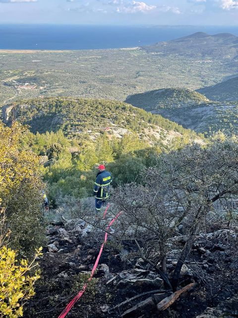 Πυρκαγιά σε θαμνώδη βλάστηση στη Πάνδροσο Σάμου (Φώτο)