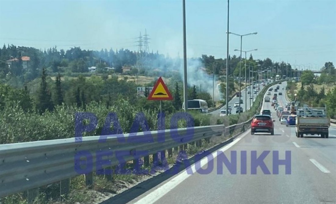 Πυρκαγιά σε ξερά χόρτα στην Περιφερειακή Οδό Θεσσαλονίκης (Φώτο)