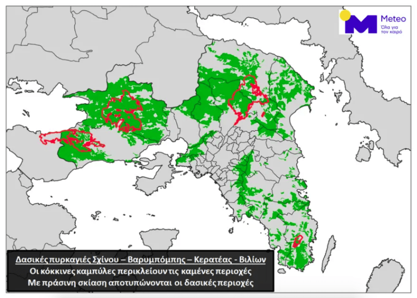 Meteo: Οι πυρκαγιές στην Αττική έκαψαν το 16% των δασών της (Χάρτης)