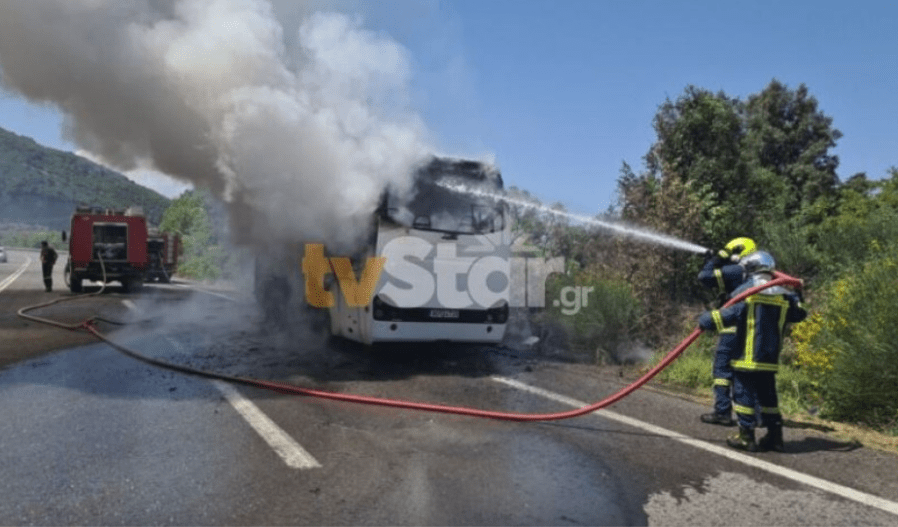 Πυρκαγιά σε λεωφορείο στις στροφές του Μπράλου Φθιώτιδας (Φωτό)