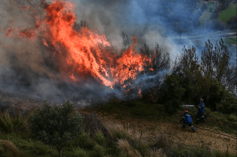 Πυρκαγιά σε έκταση με καλαμιές κοντά στο κόμβο της Νίκαιας στην Λάρισα