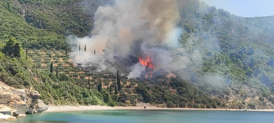 Πυρκαγιά σε δασική έκταση πλησίον της μόνης Δοχειαρίου στο Άγιο Όρος