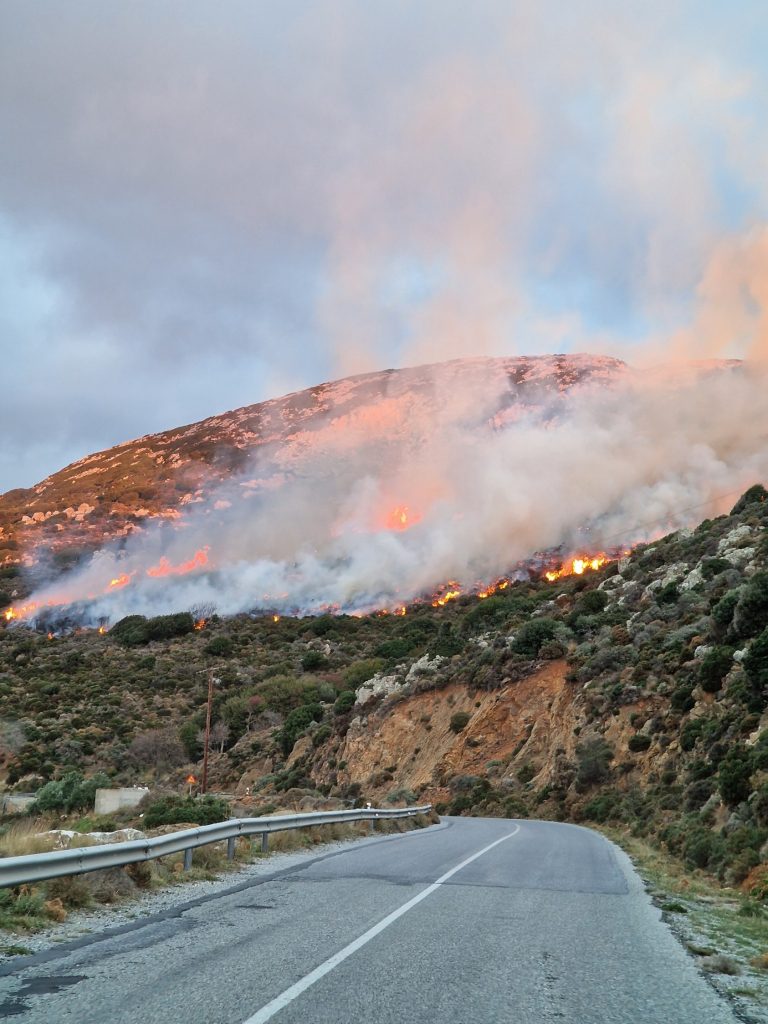 Πυρκαγιά σε χορτολιβαδική έκταση στην περιοχή του Κινίδαρου της Νάξου (Φωτό)