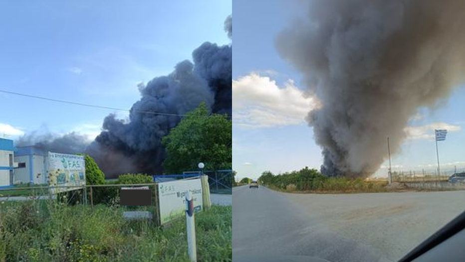 Πυρκαγιά σε εργοστάσιο με μοκέτες στον Πλατύκαμπο Λάρισας