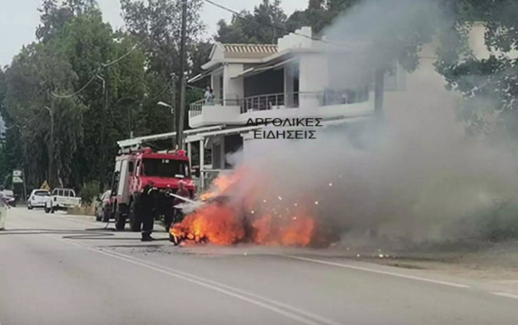 Πυρκαγιά σε Ι.Χ όχημα στην παραλιακή οδό Μύλων-Νέας Κίου στην Αργολιδα