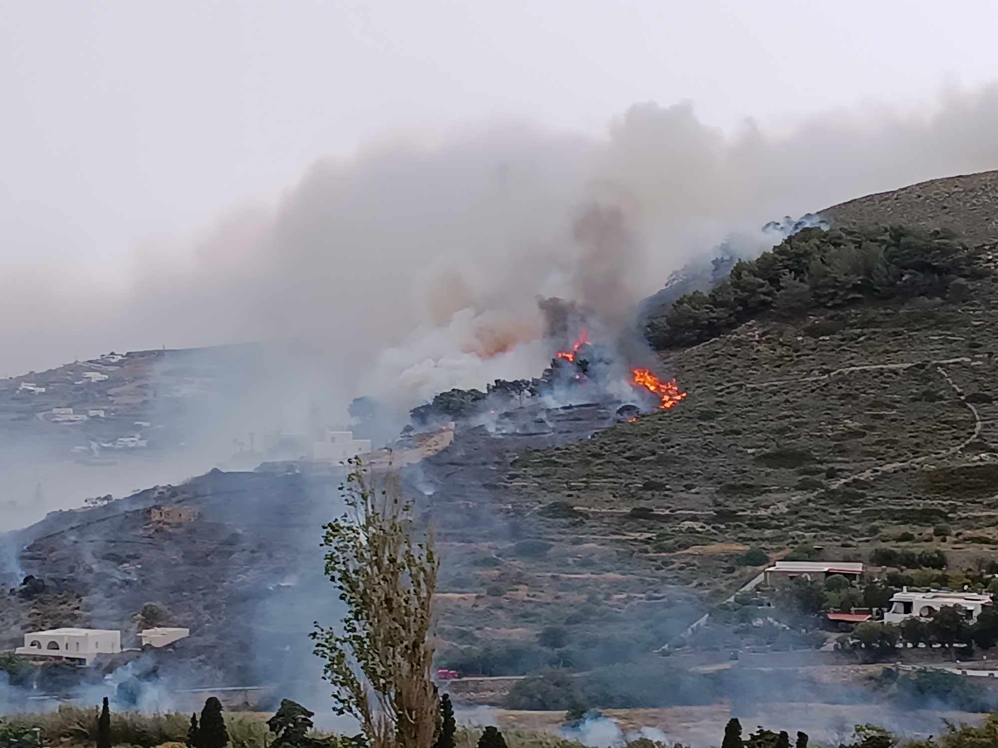 Πυρκαγιά χορτολιβαδική έκταση επί της Επαρχιακής Οδού Παροικιάς -Νάουσας στο νησί της Πάρου