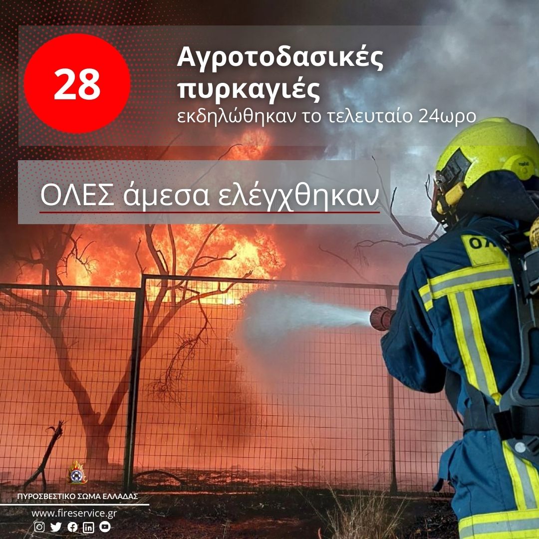 Πυροσβεστική: 28 αγροτοδασικές πυρκαγιές το τελευταίο 24ωρο