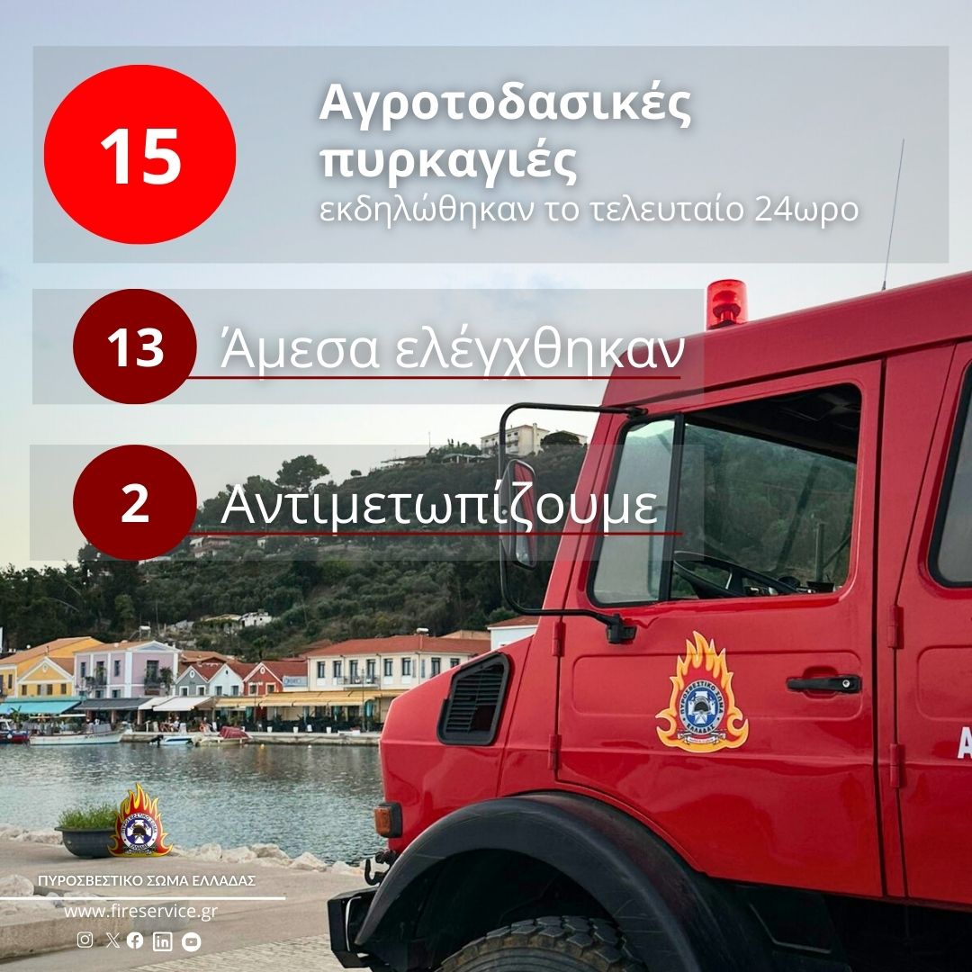 Πυροσβεστική: 15 αγροτοδασικές πυρκαγιές το τελευταίο 24ωρο