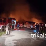 Πυρκαγιά σε βιοτεχνία ξυλείας επί της Ε.Ο. Τρικάλων-Λάρισας στο Μεγαλοχώρι Τρικάλων