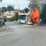 Πυρκαγιά σε λεωφορείο στο Πανόραμα Θεσσαλονίκης