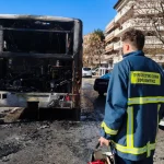 Πυρκαγιά σε λεωφορείο στη συμβολή των οδών Κηφισίας και Μ. Ψελλού την Θεσσαλονίκη