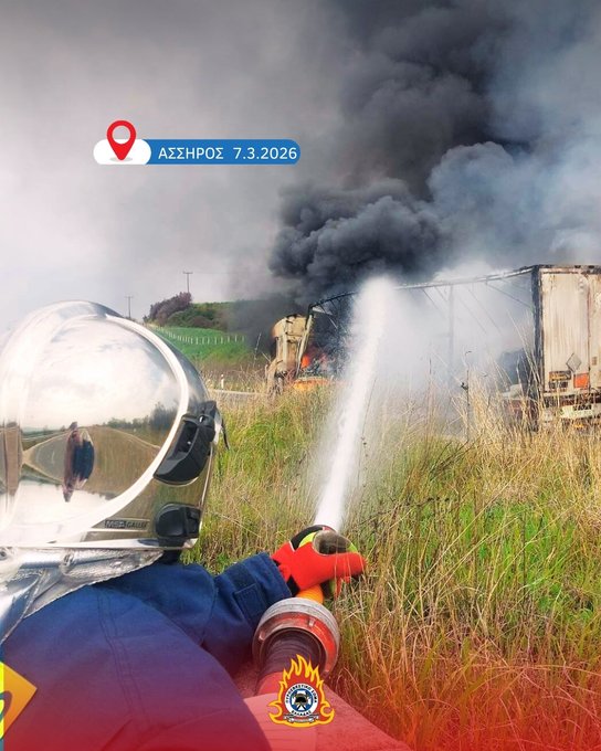 Πυρκαγιά σε φορτηγό στην Εγνατία Οδό Θεσσαλονίκης – Σερρών στο ύψος της Ασσήρου Θεσσαλονίκης