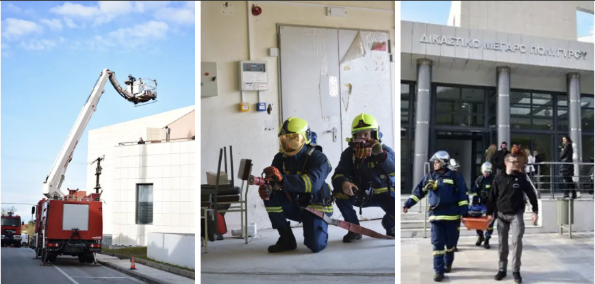 Πολύγυρος: Επιχειρησιακή άσκηση της Πυροσβεστικής στο Δικαστικό Μέγαρο