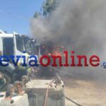 Πυρκαγιά σε απορριμματοφόρο σε εργοτάξιο στο Αλιβέρι Ευβοίας