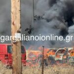 Πυρκαγιά σε επιχείρηση ανακύκλωσης αυτοκινήτων στα Φιλιατρά Μεσσηνίας